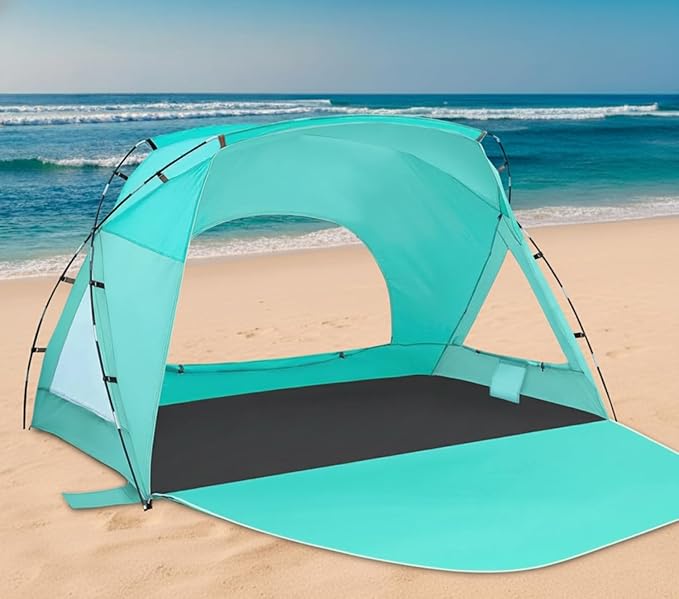 Beach Tent, Portable Sun Shelter for 2/3/4/6-8 Person with UPF 50+ UV Protection, Easy Setup Waterproof Beach Shade Canopy Cabana for Family Outdoor and Picnics, Fishing with Carrying Bag