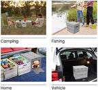 Folding Storage Camping Box with Table,3 in 1 Lightweight Camp Storage Box with Parking Warning Sign,Portable Foldable Compartment Table for Indoor, Outdoor, Fishing, BBQ, Picnic, Gray