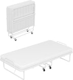 Zenzy Cot Folding Bed with Mattress, CertiPUR-US Certified 4" Mattress Topper & Sturdy Metal Frame, Fold Up Bed for Guest/Bedroom/Office/Camp, 75" x 31", White