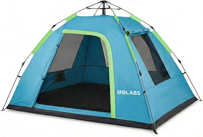 Golabs CT3 2 Person Instant Camping Tent, 1-Minute Setup by Pre-Attached Pole, 4 Side Mesh & Door Ventilation, Lightweight 4.8lbs Portable Design with Carry Bag, Inner Storage Pockets & Hooks for Park