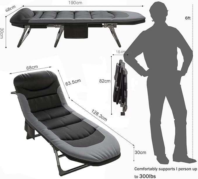 Portable Cot for Camping Adult, Folding Camping Cot with Thick Mattress, Pillow, Adjustable Cots for Sleeping with Pad, 26" Wide, Outdoor Lounge Chair for Home Office Nap Beach Travel Hiking (Grey 2)