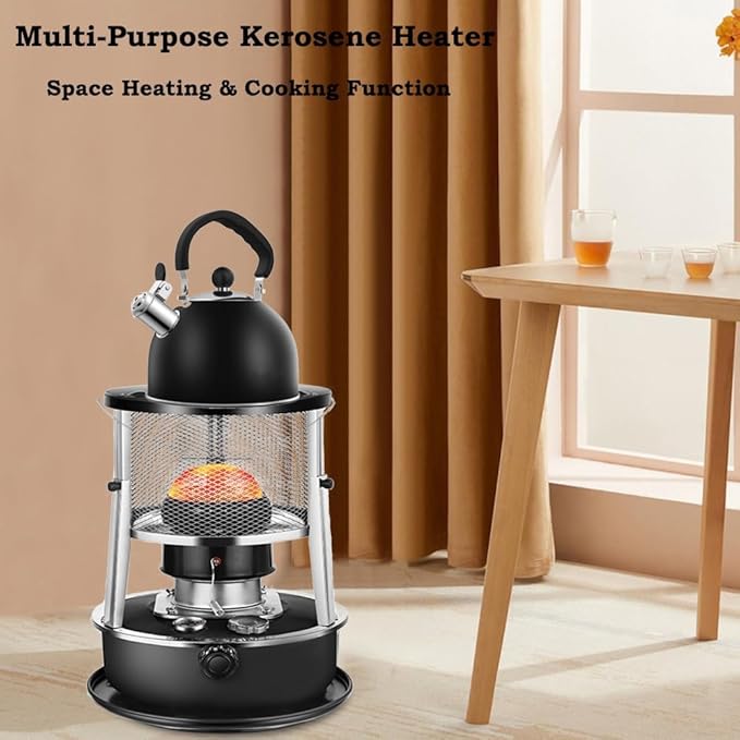 2 in 1 Portable Kerosene Heater & Stove 9000 BTU Non-Electric Indoor Outdoor Heater for Camping, Hunting, Cooking, Home, Garage, and Emergency Preparedness - Black