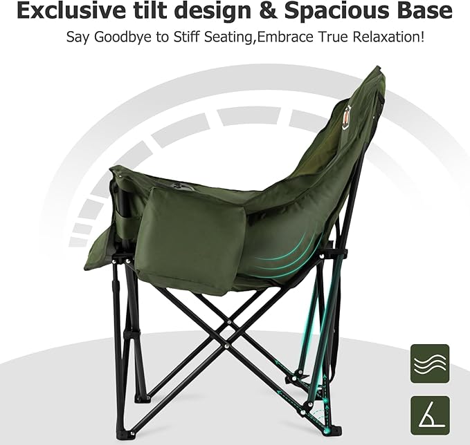 Overmont 2PCS Oversized Camping Chair for Adults - 400lbs Support Heavy Duty Padded Folding Chair with Cooling Bag Cup Holder Side Pocket Carry Bag - Comfortable Portable for Outdoor Garden Sports