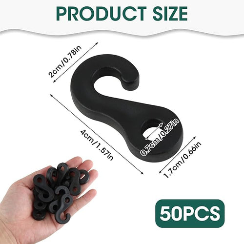 50 Pcs Bungee Cord Hook 4cm Camping Tent Hooks for Tents Canopies Elastic Cord End Buckles Hanging Lights DIY Accessories for Outdoor Use, Small Plastic Hooks for Stable Tent Setup