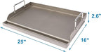 Utheer Cast Iron Griddle for Gas Grill, 25" x16" Flat Top for Outdoor Grill Rectangular Plate with Removable Handles for Charcoal Camping, Tailgating, and Parties