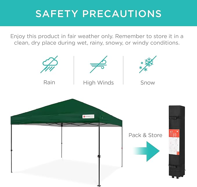 Best Choice Products 10x10ft Pop Up Canopy Tent, Outdoor Shade, 1 Person 1 Minute Set Up, Carry Case, 4 Weight Bags - Forest Green
