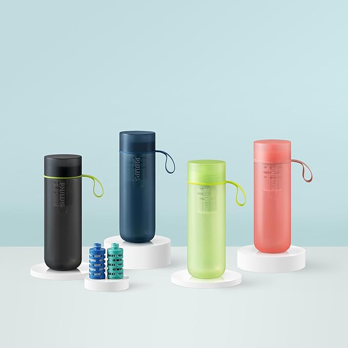 PHILIPS Water GoZero Active BPA-Free Water Bottle with Fitness Tap Water Filter, Sport Squeeze Water Bottle, Lightweight, 32 oz with Fitness Filter, Plum