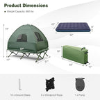 DORTALA 2-Person Tent Cot, Foldable Elevated Camping Tent w/Air Mattress & Sleeping Bag, Portable Dome Camping Tent Cot for Hiking, Camping & Picnic
