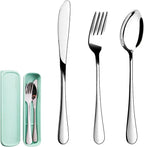 Travel Utensils with Case,SAOHYPEI Portable Silverware Set for Work, 4-Piece Stainless Steel Portable Cutlery Set,Lunch Box for Camping Work School, Include Fork Spoon Knife, Dishwasher Safe,Silver