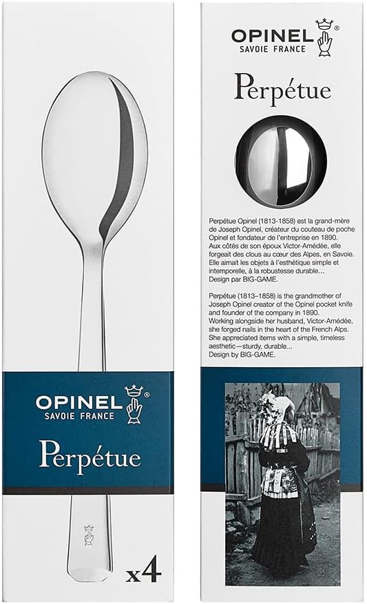 Opinel Perpétue Flatware Collection, Timeless and Elegant Stainless Steel Construction, Dishwasher Safe, Designed in France, Made in Portugal (4 Piece Table Spoon Set)