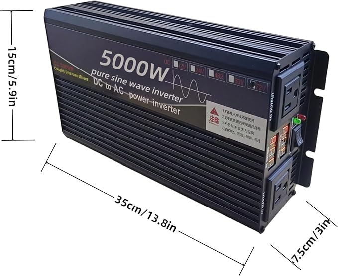 5000W Power Inverter 72V DC to 110V AC Converter with LED Display Dual AC Outlets Dual Fans Radiating for RV, Camp, Boat and Home Emergency Portable Pure Sine Wave Inverter (LED Screen, 5000W 72V)