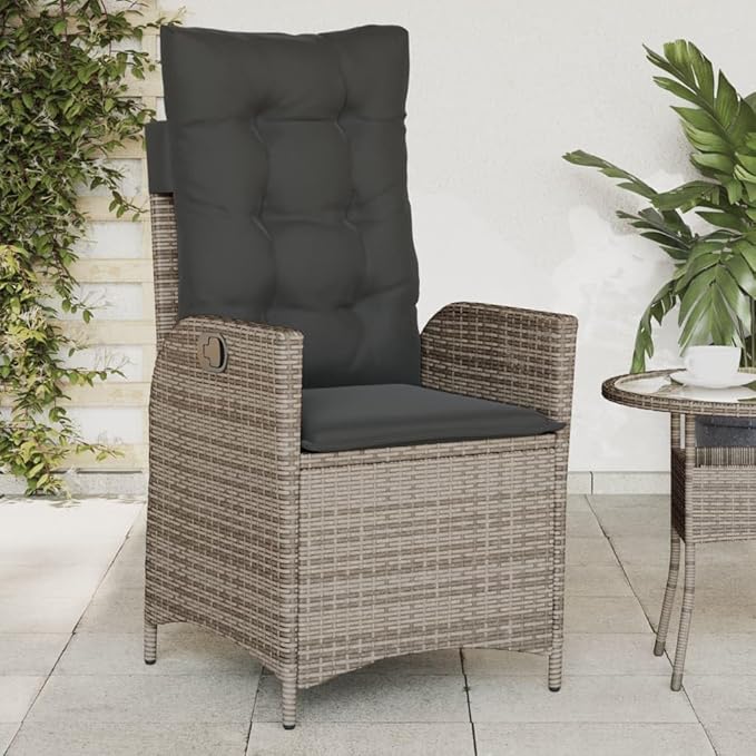 Reclining Patio Chairs 2 pcs with Cushions Gray Poly Rattan Porch Chairs Camping Chairs Patio Chairs Living Room Chairs for Dining Patio Bedroom Outdoor