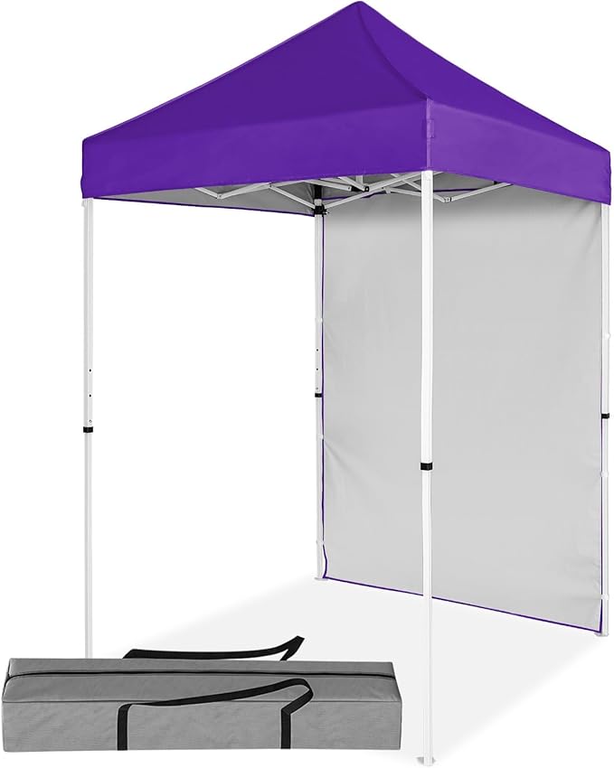 5x5 Pop Up Canopy Tent with One Sidewall, Instant Portable Beach Canopy, Outdoor Tent with Carry Bag for Camping, Sports, Tailgating, Events, Purple