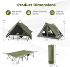 GYMAX 2-Person Camping Cot Tent, Foldable Off-Ground Cot Bed Combo with Portable Wheeled Bag, Waterproof Rainfly, 2 Mesh Doors & Skylight Roof for Adults, Hiking, Backpacking, Outdoor