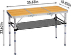 Folding Camping Table, Aluminum Folding Table with Carrying Handle, Lightweight, Portable Camping Table Waterproof for Outdoor Indoor Picnic Beach BBQ (Wood Color, 3ft)