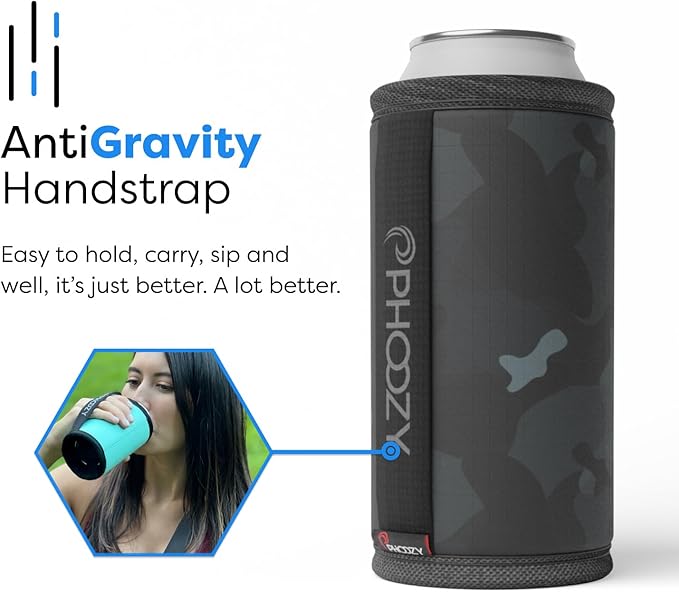 PHOOZY Insulated Can Cooler for Tall 24oz Cans with NASA-Inspired Technology - Patented Can Cooler That Keeps Drinks Cold 10x Longer - Lightweight for Outdoor Adventures - Black Camo