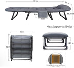 6 Angle Adjustable Folding Cot Bed Chaise Lounge Chair Heavy Duty Portable with Mattress and Pillow for Camping Office Nap Patio Indoor Home Comfortable Lay Flat Reclining Foldable(78IN)