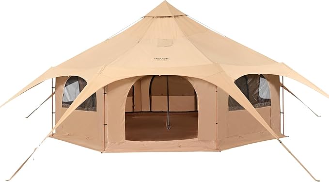 VEVOR Canvas Tent Bell, Yurt 4 Seasons for Camping with Stove Jack, Breathable Holds up to 4 People, Family Camping Outdoor Hunting Party