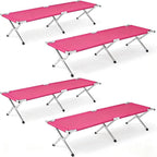 Portable Folding Camping Cot, Heavy Duty Sleeping Bed with Carrying Bag, 610D Oxford Cloth & Lightweight Aluminum Frame, 275lbs Load, Outdoor Cot for Adults, Travel, Hiking, Office (Pink, 4 Pack)