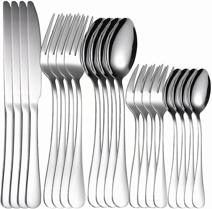 Flatware Sets Silver Cutlery Set Stainless Steel Tableware Sets Forks Spoons Knifes 20 Pcs Full Tableware Dinnerware Set Dropshipping Stainless Steel,