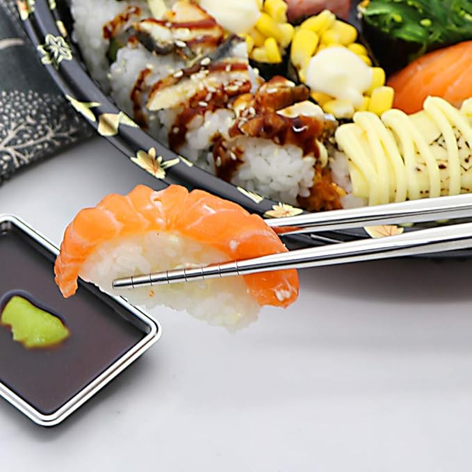 Travel Utensils Set with Case Reusable Portable Cutlery Set Stainless Steel 8pcs Including Dinner Knife Fork Spoon Chopsticks Straws(Silver)