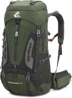 Bseash 60L Hiking Camping Backpack with Rain Cover, Waterproof Large Capacity Outdoor Sport Travel Daypack Climbing Touring (Army Green)