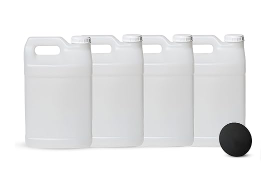 FastRack 2.5 Gallon Water Jug (Pack of 4) w/ 1 Black Rubber Cap Gripper | Reusable Plastic Jug with lid for Liquids | Heavy-Duty Water Container for Storage, Camping | BPA-Free Gallon Jugs with Lids