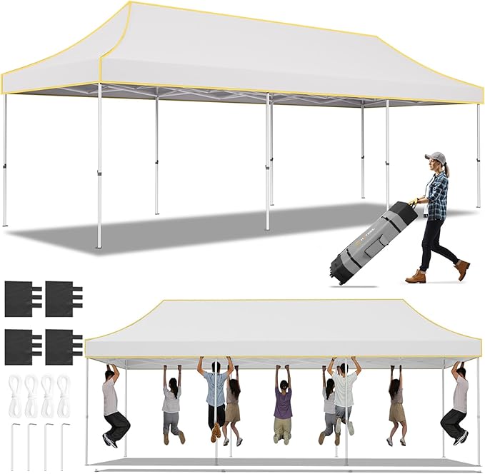 Hoteel 10x30 Pop Up Canopy Tent Heavy Duty Without Sidewalls, Waterproof Party Tent, Easy Set-up Commercial Instant Tents with Roller Bag & Sandbags, Hexagonal Leg (1-Year Warranty)
