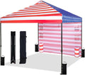10'x10' Pop Up Canopy Tent with 1 Sidewall and 6 Pockets, One Push Setup, Instant Shade Tent with Vented Roof for Beach Patio Outdoor, Case, 8 Stakes, 4 Ropes, 4 Sandbags (Flag, 10x10)