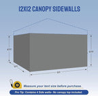 CROWN SHADES 12x12 Canopy Sidewalls (4pck) - Side Walls 12x12, Sidewalls for Canopy - Canopy Cover, Tent Accessories, Gray