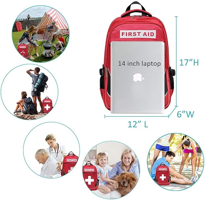 First Aid Bag Empty Red Emergency Medicine Bag First Responder Trauma Multi-Pocket Traveling Field Trips Camping Essentials (Red, Pack of 3)
