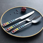 Unique Colorful Silverware Set for 10, Modern Stainless Steel Flatware Cutlery Tableware Utensil Set Knives Forks Spoons,Dinnerware Sets for Christmas Party Kitchen Wedding Gifts 40-piece
