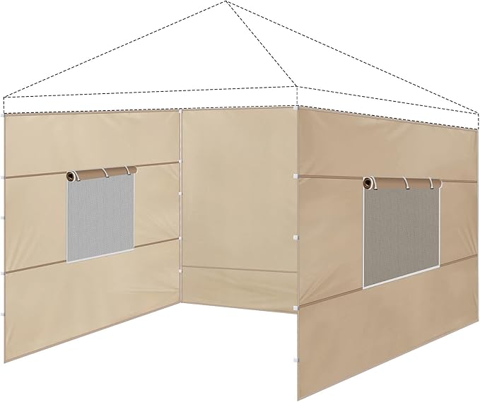 3 Pcs 10x10 Canopy Sidewalls with Roll-up Windows for 10x10 Pop Up Canopy Straight Leg Outdoor Instant Canopy Sidewall Waterproof & UV Protected for Outdoor Event Tents, 3 Sidewalls Only, Beige