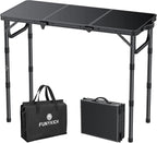 FUNYKICH 3ft Camping Folding Table L34.2''xW15.7'', 3 Adjustable Height Portable Small Folding Tables, Lightweight Aluminum Beach Table with Carry Handle for Camping, Backyard BBQ, Picnic, Travel