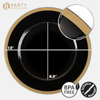 PARTY BARGAINS 13-Inch Charger Plates - 4 Pack, Black Gold Rim, Heavy-Duty Disposable Chargers for Elegant Dining - Ideal for Weddings and Formal Events