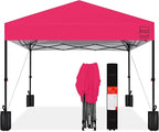 Best Choice Products 8x8ft Pop Up Canopy Tent, Outdoor Shade, 1 Person 1 Minute Set Up, Carry Case, 4 Weight Bags - Hot Pink