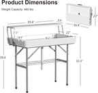 2 Tiers 4 Foot Ice Cooler Table, Folding Tailgate Camp Fishing Cleaning with Matching Skirt & Drain Hose, Plastic Ice Table for Party, BBQ, Camping, Picnic, Barbecues to Keep Drinks Cool, White
