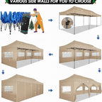 COBIZI 10x30 Pop up Canopy Heavy Duty with 8 Sidewalls,Easy Set-up Commercial Outdoor Party, Foldable UPF 50+ Waterproof Commercial Easy up Canopy with Wheeled Bag, Khaki