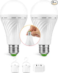 Emergency-Rechargeable Light Bulb with Hook,Stay Lights Up When Power Failure, 1500mAh 12W 60W Equivalent LED Light Bulbs for Home, Camping, Hiking(E27, with Hook,with Plug Cap) 2 Pack