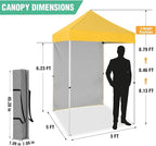 5x5 Pop Up Canopy Tent with One Sidewall, Instant Portable Beach Canopy, Outdoor Tent with Carry Bag for Camping, Sports, Tailgating, Events, Yellow