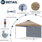 MASTERCANOPY Durable Pop-up Canopy Tent with 1 Sidewall (6.6'x6.6',Khaki)