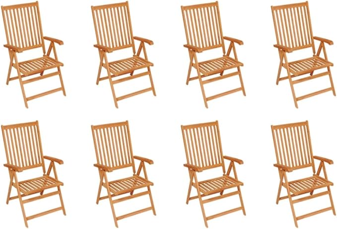 Reclining Patio Chairs with Cushions 8 pcs,Outdoor Folding Chair,Lounge Chair,Portable Camping Chair,Tanning Chairs for Outside,Garden Chair,for Outdoor Patio, Campsite, or Yard,Solid Teak Wood