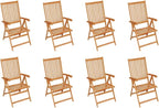 Reclining Patio Chairs with Cushions 8 pcs,Outdoor Folding Chair,Lounge Chair,Portable Camping Chair,Tanning Chairs for Outside,Garden Chair,for Outdoor Patio, Campsite, or Yard,Solid Teak Wood
