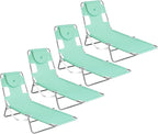Ostrich Chaise Lounge Outdoor Portable Folding 4-Position Recliner Chair for Beach, Patio, Camp, & Pool with Carrying Strap, Teal (4 Pack)