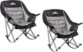 Oversized Rocking Camping Chairs with Side Pocket & Cup Holder - Set of 2 Heavy-Duty 400lbs Padded Outdoor Chairs (Black & Gray)