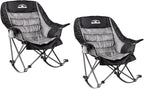 Oversized Rocking Camping Chairs with Side Pocket & Cup Holder - Set of 2 Heavy-Duty 400lbs Padded Outdoor Chairs (Black & Gray)