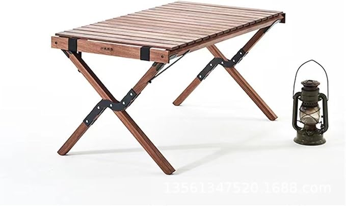 Folding Dining Table Outdoor Picnic Barbecue Tours Tableware Table for Camping Folding Egg Roll Table Portable Foldable Wood Table (Color : 60x60x43CM-02)