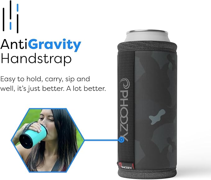 PHOOZY Insulated Can Cooler for Slim 12oz Cans with NASA-Inspired Technology - Patented Koozie That Keeps Drinks Cold 10x Longer - Lightweight Beer Koozie for Outdoor Adventures - Black Camo