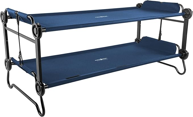 Disc-O-Bed Extra Large Portable Bunk Camping Cots with Carry Bags - Heavy-Duty Indoor or Outdoor Sleeping System, Converts to Bench or Separate Beds, 500 lb Weight Capacity Per Cot, Navy