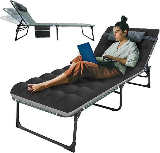 Big RED Camping Sleeping Cot,5-Position Folding Cot,Lounge Chair with Mattress,Folding Sleeping Cot,Camping Cots for Adults, Heavy Duty Lounges Chairs for Outside, Beach, Lawn